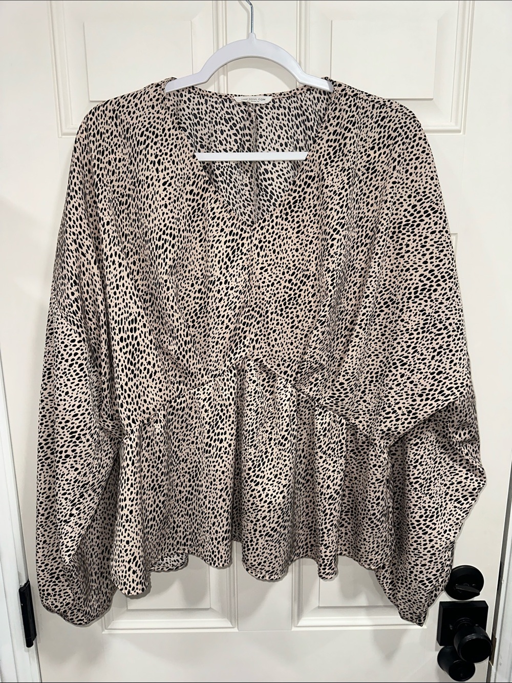 Printed Peplum Blouse in Beige and Black